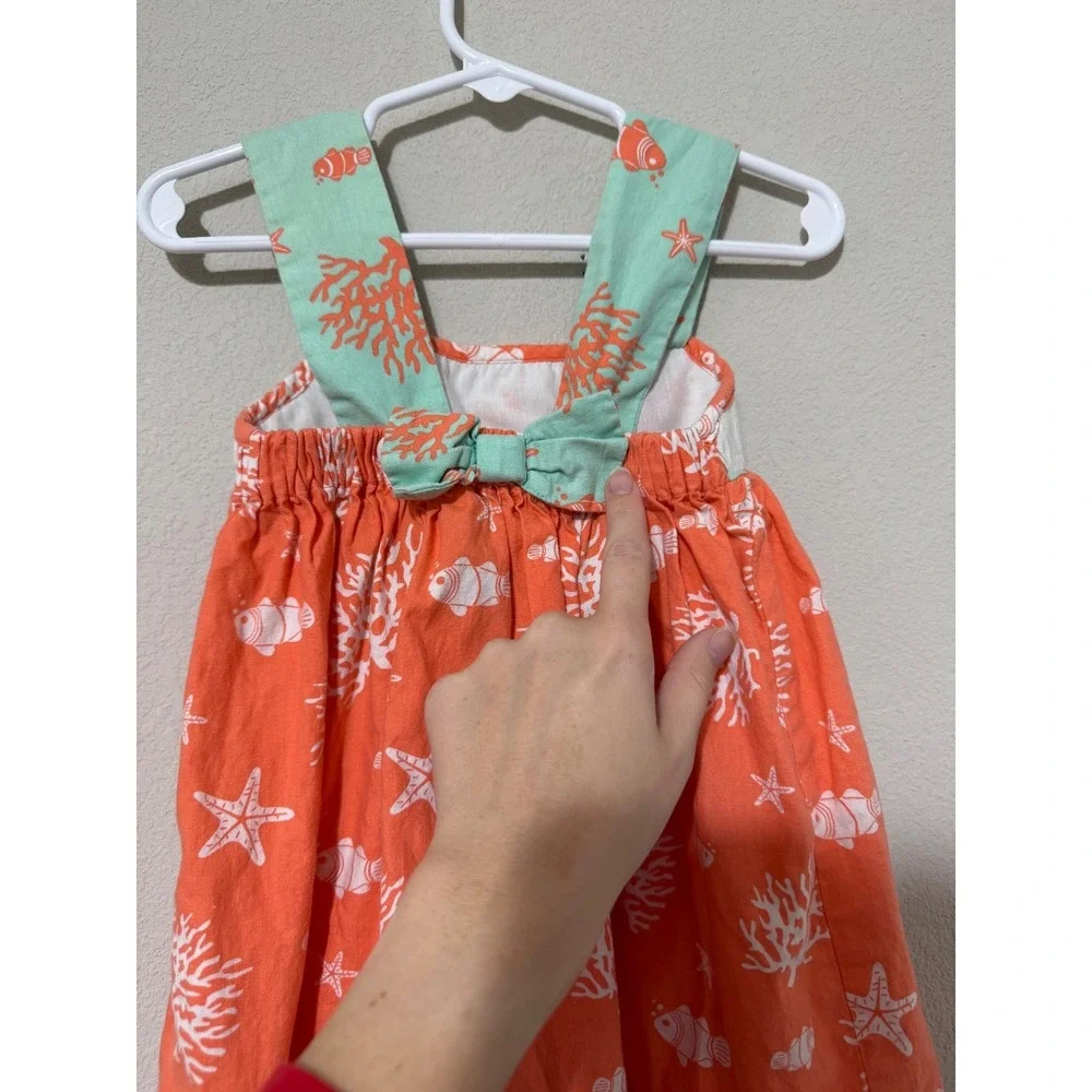Ruffles & Frogs Baby Girl Starfish Smocked Orange Dress 18 Months Coastal